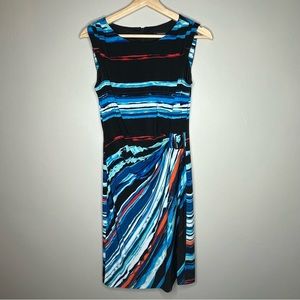 Tahari Multicolored Blue Sleeveless Striped Pattern Bodycon Dress Size 4